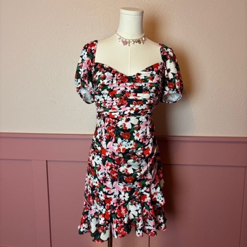 Boskemper Island Mini Dress Eva Floral Puff Sleeve Ruffle Babydoll Cottage Sz M